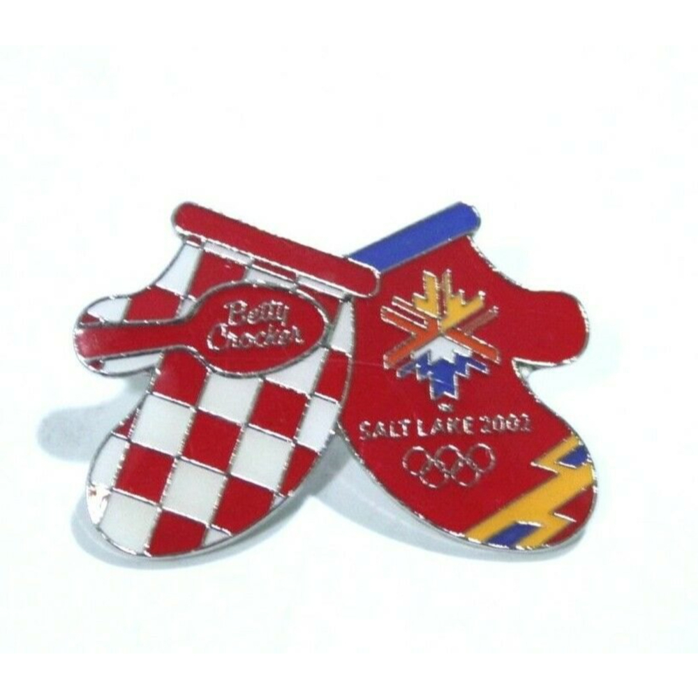 2002 Salt Lake Olympic Betty Crocker Oven Mitts Lapel Hat Pin New Aminco
